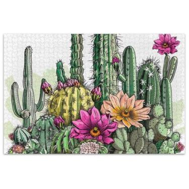 Imagem de Quebra-cabeça com flores de cactos, suculentas, 500 peças, adultos, arte, brinquedo, pintura, quebra-cabeças, jogos divertidos, presentes