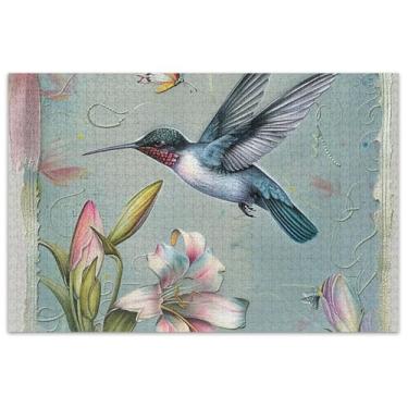 Imagem de Quebra-cabeça de flor de lírios beija-flor para adultos 500 peças de pintura de brinquedo artístico quebra-cabeças legais para adultos divertido bobo