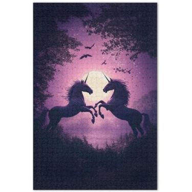 Imagem de Quebra-cabeça de cavalo roxo unicórnios extravagantes 1000 peças adulto divertido natureza boba animal arte colorida, 75 x 40 centímetros