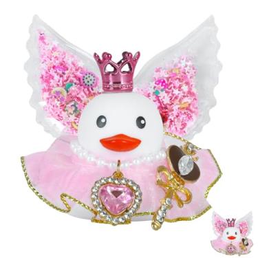 Imagem de cadelon Queen Angel Rubber Duck Car Ornament - White Duck with Pink Crown, Crystal Necklace, Dress, Star Wings & Magic Wand for Dashboard Decor