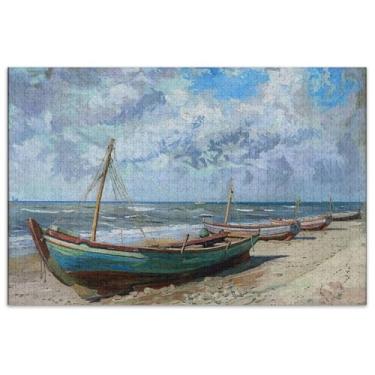 Imagem de Quebra-cabeça de barcos de pintura de praia para adultos 1000 peças de flores com estampa animal presente de mordaça quebra-cabeça engraçado presentes de jogo