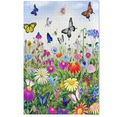 Imagem de Quebra-cabeça floral borboleta colorida 1000 peças para adultos quebra-cabeça engraçado divertido mordaça presente arte floral animal, 1000 peças, 75 x 50 cm