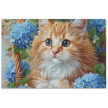 Imagem de Quebra-cabeça de flor fofa com pintura de gato, 500 peças para presentes de elefante branco para adultos, presentes engraçados, animais únicos e florais