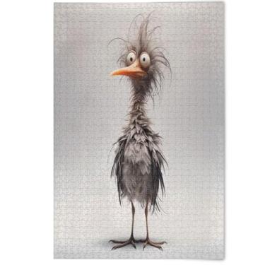 Imagem de Pássaro caprichoso anime cinza 500 peças quebra-cabeças para adultos jogo de quebra-cabeça engraçado presentes arte divertida quebra-cabeças adultos bonito animal flor arte, 500 peças, 52 cm x 37,8 cm