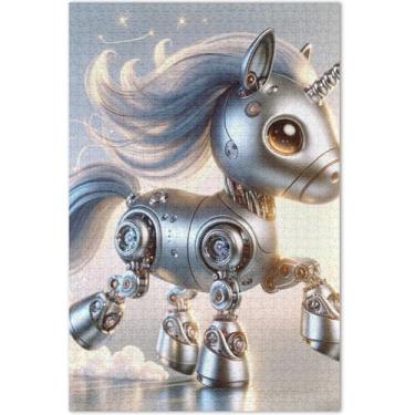 Imagem de Quebra-cabeça de unicórnio robótico fofo de 1000 peças para adultos, presentes para jogo de elefante branco, quebra-cabeças exclusivos, jogos de arte, brinquedo