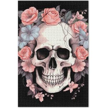 Imagem de Quebra-cabeça engraçado com flores de crânio 1000 quebra-cabeças para adultos divertido bobo Prime pintura artística