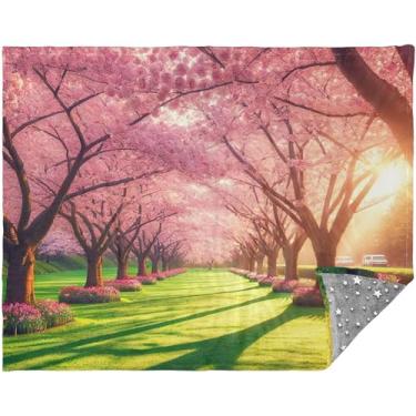 Imagem de TSENQUE Cobertores personalizados de flores de cerejeira para o inverno 178 x 139 cm, cobertor de sherpa colorido