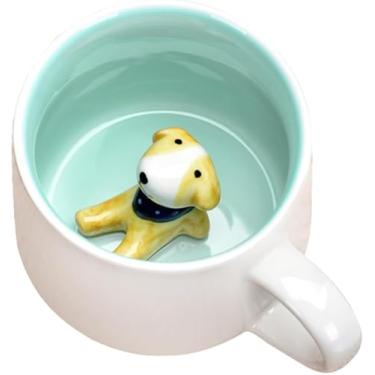 Imagem de Caneca fofa 3D animal cerâmica café xícara de chá com alça, estatueta de animal feita à mão copo de cerâmica para café, chá, cachorro leiteiro