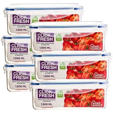 Imagem de Click Fresh - Conjunto de 6 Potes Retangulares Herméticos de 1.5L