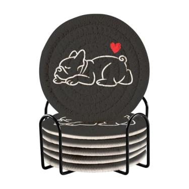 Imagem de Conjunto de 6 porta-copos para cães Black Line Art com rack de armazenamento preto, 10 cm de diâmetro, porta-copos de cerveja