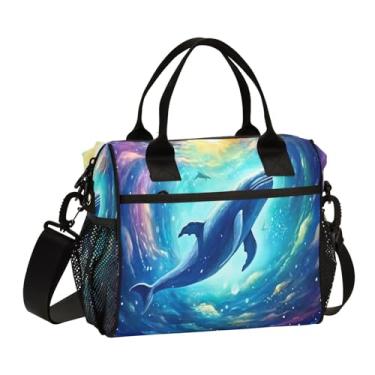 Imagem de GAIGEO Baleia Flutuando em um Redemoinho Azul Isolado Lancheira Adulta, Lancheira Isolada com Zíper, Lancheira de Viagem, P