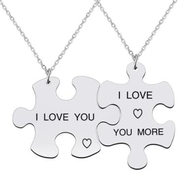 Imagem de RLHRNDE Conjunto de 2 peças de colar de casal, de aço inoxidável, para mulheres, homens, quebra-cabeça, combinando, pingente, amor, amizade, dia dos namorados, presente, Medium, Metal, Sem Pedra