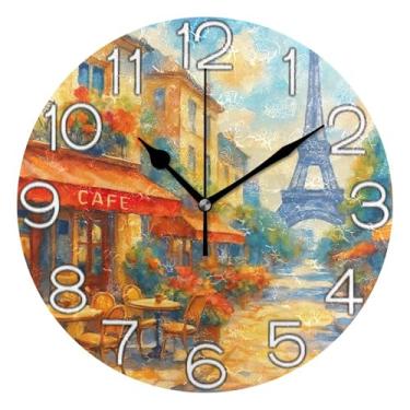 Imagem de GAIGEO Relógio de parede analógico decorativo relógio de cozinha rústico operado a pilha, decoração de parede retrô moderna art déco, rua Torre Eiffel vintage, 25 cm, ponteiros pretos