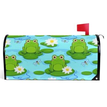 Imagem de Capas de caixa de correio de outono magnéticas sazonais fofas sapos verdes azuis outono caixa de correio envoltório vinil caixa de correio moderna decoração de jardim tamanho padrão 52,6 x 45,8 cm