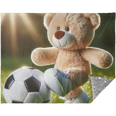 Imagem de Cobertor de bola de futebol ursinho de pelúcia 177,8 cm x 139,7 cm presentes de viagem feminino adulto cinza cobertor macio personalizado