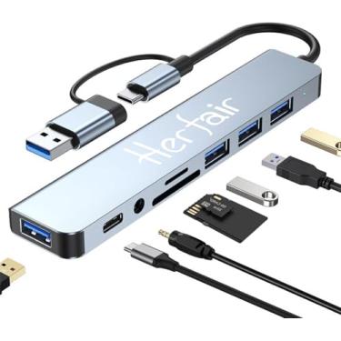 Imagem de Hub USB C divisor USB 8 em 1 extensor USB com 4 portas USB 1 entrada USBC leitor de cartão TF/SD saída de áudio de 3,5 mm para MacBook Pro/iPad Pro/iPhone 15/Laptop/Galaxy Phones/Mais (1 a 8)