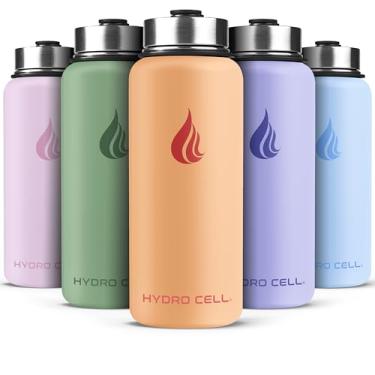 Imagem de HYDRO CELL Garrafa de água isolada de aço inoxidável com canudo - para bebidas frias e quentes - Frasco de metal a vácuo com tampa de rosca e garrafa térmica esportiva moderna à prova de vazamento