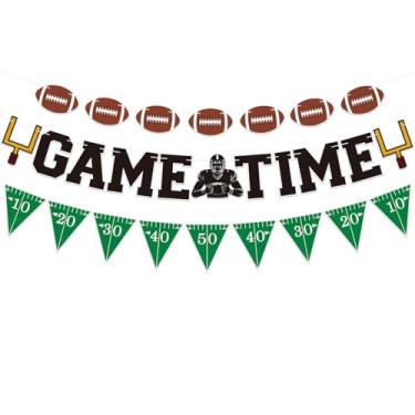 Imagem de Game Time Football Banner - No DIY - Pre-strung Sports Game Day Themed Party Banners Triangle Flags Garland - Bowl Game Birthday & Sports Fantasy Party Decorations Supplies