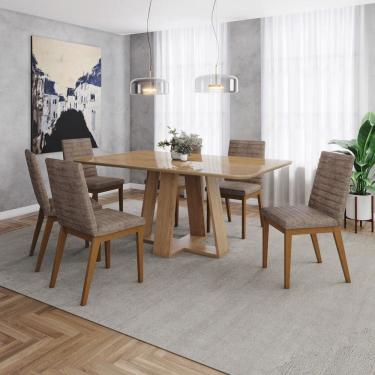 Imagem de Conjunto Sala Mesa Lins 160cm com Vidro 06 Cadeiras Elena Marrom/ Cacao