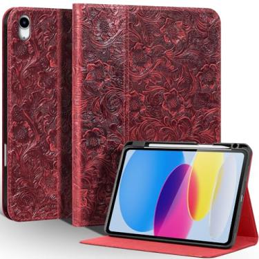 Imagem de Gexmil Capa de couro para iPad (A16) 11ª geração 11 polegadas 2025, iPad 10ª geração 10,9 polegadas 2022, capa protetora com suporte para lápis, hibernar/despertar automático, antiderrapante, vermelho