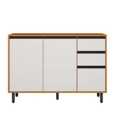 Imagem de Balcão de Cozinha Ravena com Tampo 120cm 3 Portas 2 Gavetas - Poliman,