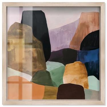 Imagem de Stacked Rocks IV Shadowbox Print Taupe Boho Wall Art por Art Remedy, moldura loira, 53 x 53 cm