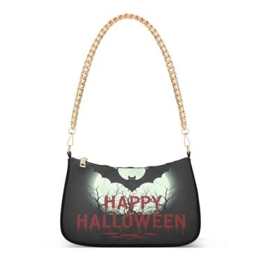 Imagem de Bolsa de ombro de corrente preta de morcego legal de Halloween, bolsa feminina com estampa artística para festas e uso diário