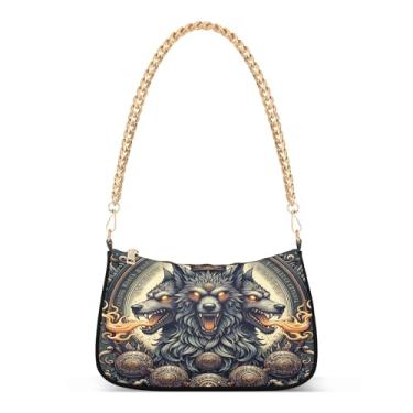 Imagem de Cool Wolf Bolsa de ombro vintage cinza, bolsa de mão média com estampa artística, bolsa de mão Hobo moderna para mulheres