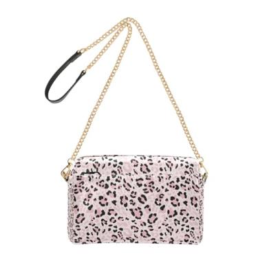 Imagem de Joitme Bolsa feminina tiracolo chique estampa de leopardo bege rosa bolsa para celular bolsa de couro PU bolsa de ombro alça de corrente