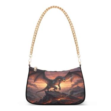 Imagem de Bolsa de ombro moderna com corrente de arte de dragão, bolsa artística com grande capacidade, bolsa Hobo elegante para todos os dias ou à noite