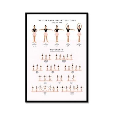 Imagem de Ballet Positions Dance Poster Ballerina Education Wall Art Prints Canvas Painting Pictures Ballet Studio Dance Room Home Decor (SKU1,40.6x61.0 cm = (40x60cm), moldura de metal preto)