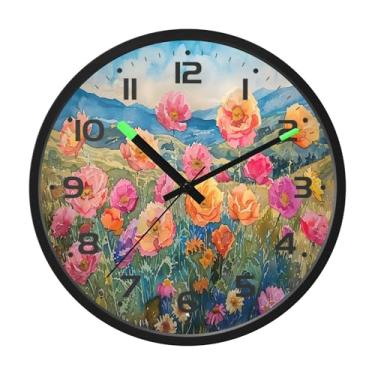 Imagem de SEHANY Herb Wildflower Relógio de parede silencioso sem tique-taque relógio redondo operado por bateria 30 cm controle de som luz noturna relógios de parede para sala de estar, cozinha, quarto