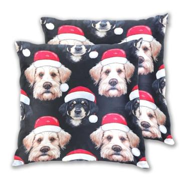 Imagem de Joitme Conjunto de 2 fronhas fofas de Papai Noel preto de Natal, capa de almofada de sofá fofa para sala de estar, 45 x 45 cm, 2 peças