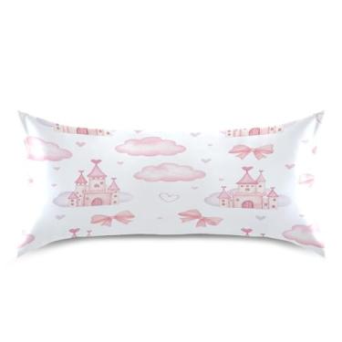 Imagem de Blueangle Fronha de cetim refrescante para cabelo e pele, capa de almofada de nuvens rosa dos namorados, tamanho king 50,8 x 101,6 cm com fecho de envelope (808)