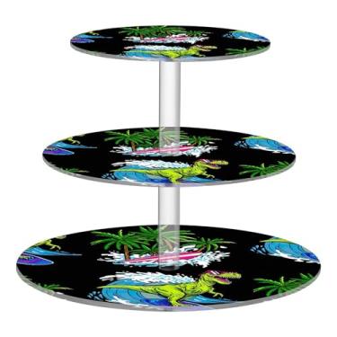 Imagem de Suporte de cupcake de 3 camadas para festa, tiranossauro Rex, surfe, copo preto, torre de bolo, decoração de festa de chá, bandeja de servir, suporte de comida, pastel
