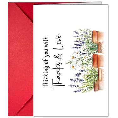 Imagem de TNCDJKPA Cartão de agradecimento com envelope vermelho, cartões de felicitações Thinking of You With Thank & Love, cartão grande em branco para negócios, casamento, colegas e clientes