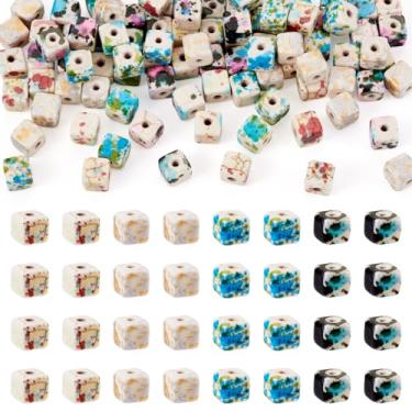 Imagem de FASHEWELRY 200 peças de contas de cubo turquesa de 6 mm pintadas em spray contas espaçadoras de cubo de pedra preciosa sintética turquesa bloco quadrado contas soltas para brincos faça você mesmo