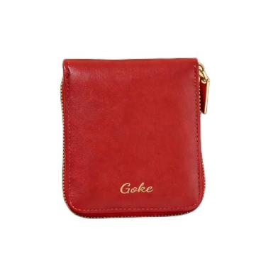 Imagem de Carteira masculina de couro curta com zíper, design vermelho ousado com zíper (vermelha)