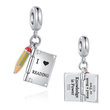 Imagem de MiiFort Openable Knowledge is Power I Love Reading Book Pencil Charm Compatível com Pandora Charms Pulseiras Presente de Formatura para Filha Irmã Neta Aniversário, One Size, Cobre, Sem Pedra Preciosa