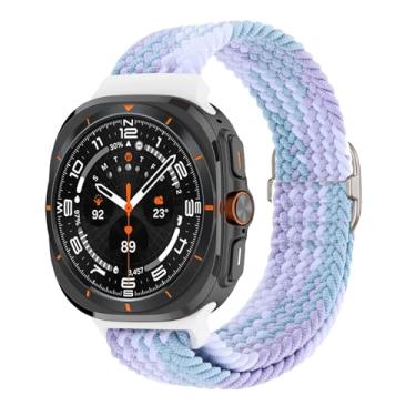 Imagem de BUDAY Pulseira trançada de nylon para Samsung Galaxy Watch 7 Ultra, pulseira de nylon elástico de 47 mm, pulseiras de relógio Correa (03 violeta)