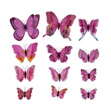 Imagem de 24 peças de ímãs 3D de decoração de parede de borboleta, adesivos murais removíveis de camada dupla para festa casa quarto armário decoração geladeira