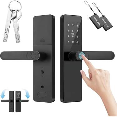 Imagem de Fechadura Digital Biométrica Inteligente 4 em 1 | Abertura por Impressão Digital, Senha, Cartão e Chave Mecânica | Travamento Automático, Alarme Anti-Arrombamento e Cilindro Grau C de Alta Segurança