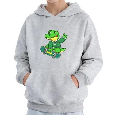 Imagem de Moletom Infantil Canguru Menino Estampa Jacaré Skate - Samcro, Cinza, 