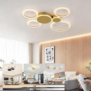 Imagem de Luminária de teto LED moderna para sala de estar, com intensidade de cor ajustável de 3000K a 6500K, controle remoto, ideal para quarto, escritório, sala de jantar e sala de estudos. Modelo