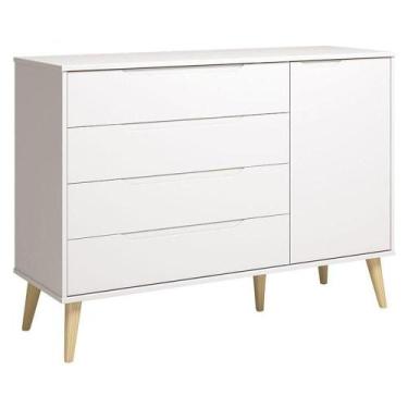 Imagem de Cômoda Com Porta Retrô Elfe Branco Acetinado Natural - Reller - RELLER
