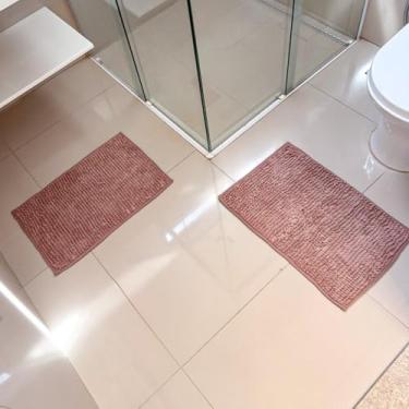 Imagem de Tapete de Banheiro Antiderrapante – Microfibra Macarrão Bolinha, Secagem Rápida e (2 Unidade,Rose)