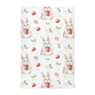 Imagem de SEHANY Lençol de berço de coelho fofo para meninos e meninas, macio, respirável, elástico, lençol com elástico padrão para bebês de 27 x 99 cm