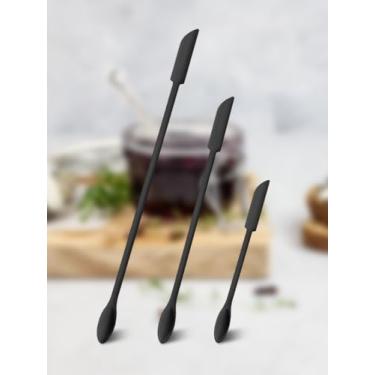 Imagem de 3 espátulas de maquiagem, conjunto de espátulas de silicone, mini espátula pequena para garrafa de alimentos, espátula de beleza, frasco de loção minúsculo raspador para tirar a última maquiagem