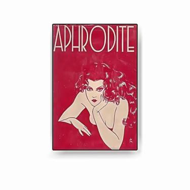 Imagem de PHWWDSUQA 1 pôster grande em tela moderna, retrato vermelho de mulher com tipografia de afrodite, para sala de estar, quarto, apartamento, decoração de parede 61 x 91 cm, sem moldura