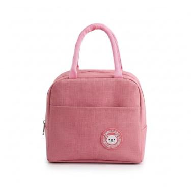 Imagem de Bolsa Térmica Lancheira Para Marmita Com Alça, Portátil, Ideal Para Refeições, Transporte de Alimentos (Rosa)